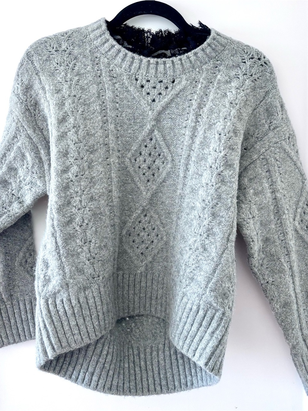 Central Park West Lace Collar Open Back Cable Knit Sweater Size S NWT